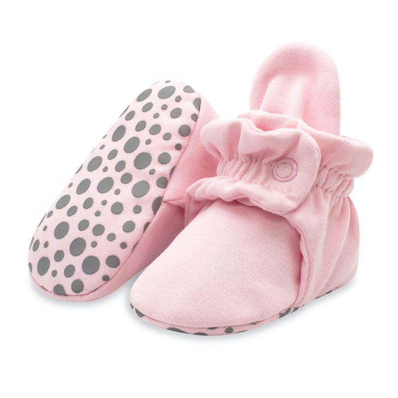 Zutano Unisex Organic Cotton Baby Booties With Gripper Soles, Baby Pink Solid, 6M - Image 1